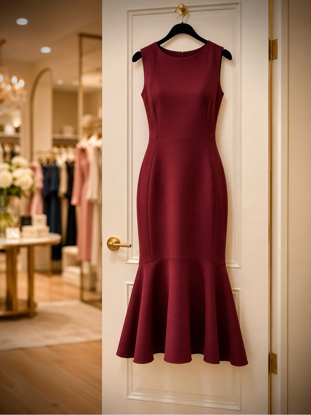 Burgundy Wine Bodycon Mermaid Midi Dress Cocktail Old Money Quiet Luxury Size 10 - Picture 2 of 6
